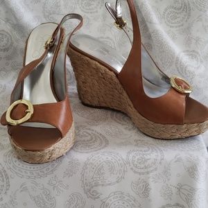 Jessica Simpson Tan Woven Bottom Wedges